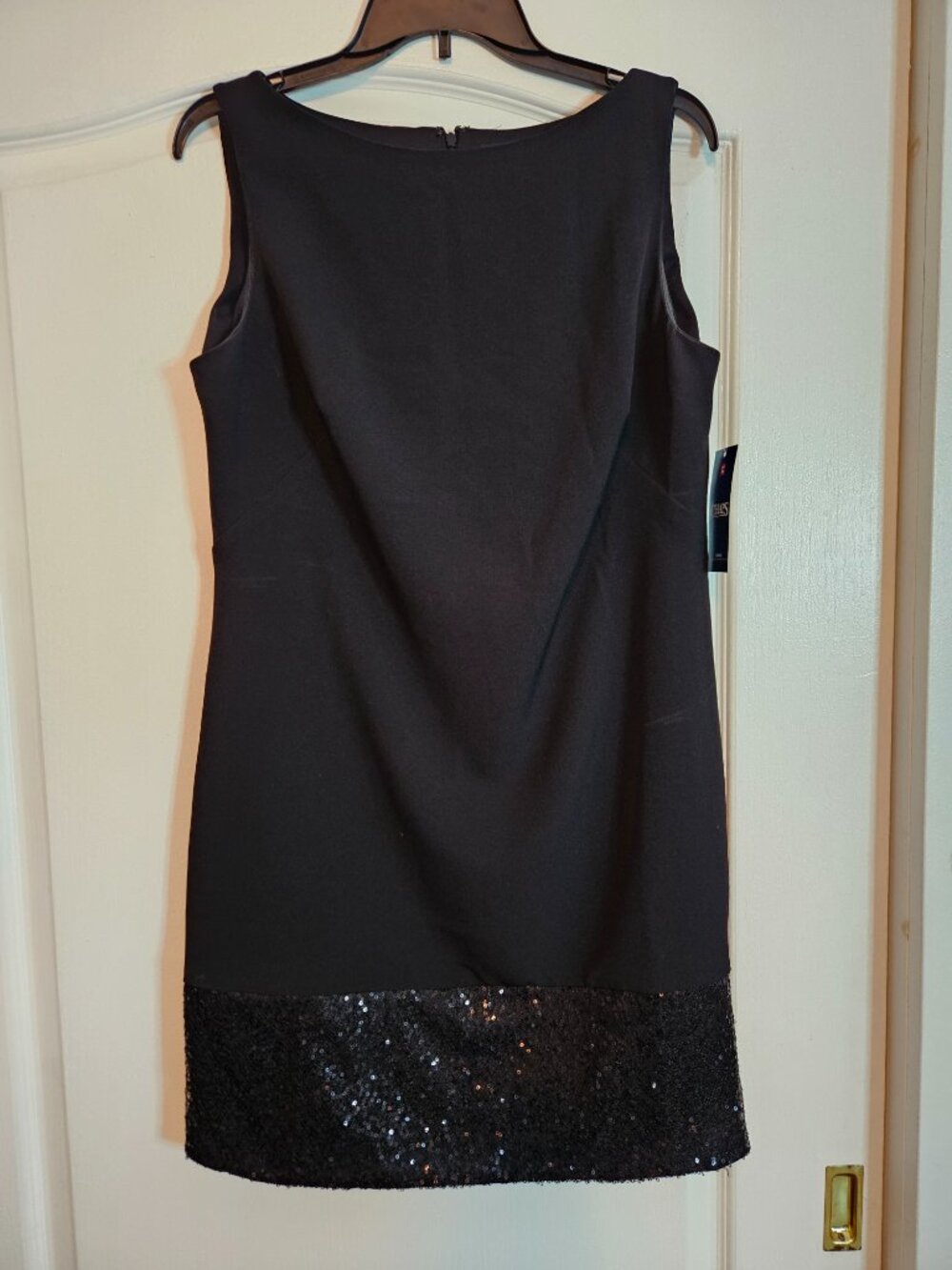 NEW Women's Chaps Sequins Hem Sleeveless Little Black Dress 12